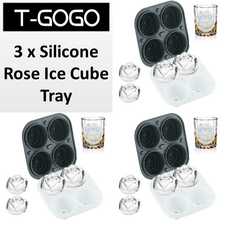 3 x Silicone Rose Ice Cube Tray