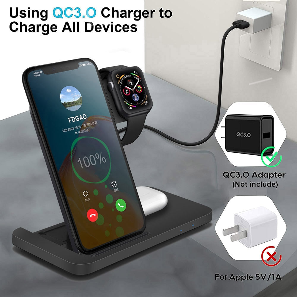 15W Fast Wireless Charging 3-in-1 Hub